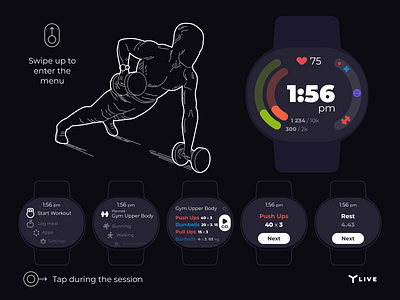 Wearable health and fitness tracker. Workout flow
