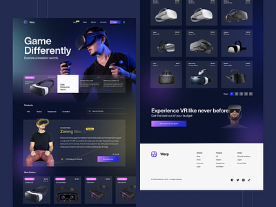 Warp: VR Website Design app branding colors creative dashboard design e commerce glow landing page logo marketplace ui uiux user interface virtual reality vr web website website design