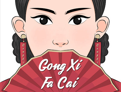 chinese girl character chinese culture chinese new year culture design girl gong xi fa cai illustration