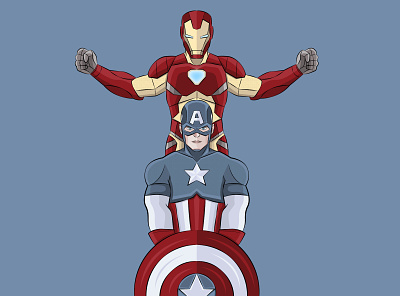 Captain America and Iron Man branding character chibi comic design hero illustration logo marvel pop culture vector