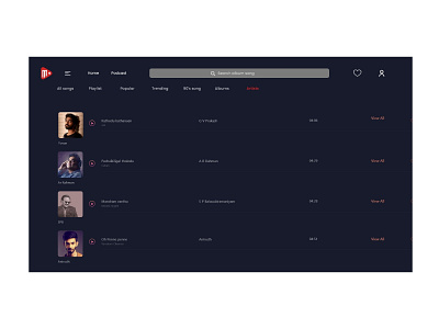 Artists page Ui design . Musica app design graphicdesign icon logo ui uidesigner userexperience ux vector web