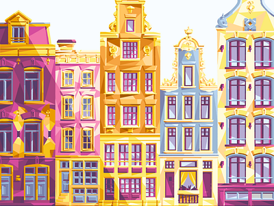 Homes on the Canal amsterdam architecture boat canal dimex dutch geometric holland illustration illustrator lifestyle netherlands reflection river travel windows