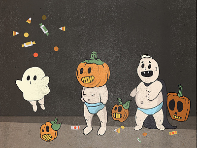 Gimme that candy! babies candy diapers ghost halloween illustration pumpkins