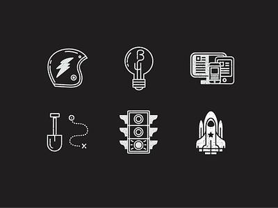 B&Y Site Icons design discovery helmet icons illustration lightbulb responsive shovel shuttle space ship traffic light web