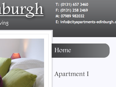 City Apartments Edinburgh | Header and Navigation black header photograph rounded