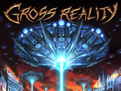 Album Cover & Logo - "Gross Reality - Overthrow" album cover aliens cover heavy metal illustration independence day logo world war 2