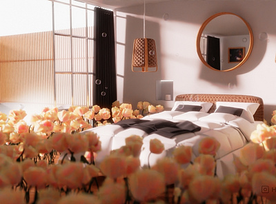 Day dreaming 3d bed blender flower illustration interior design render room textures
