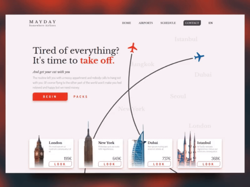 Mayday Airlines animation app branding clean concept design figma identity illustration interface lettering minimal travel typography ui ux vector web web design website