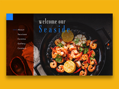 Fish Restaurant Homepage blue color colour design food homepage homepage design restaurant seafood shrimp uidesign website yellow