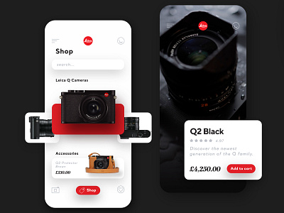 Leica ● Shopping App Design app app design application black branding camera color colour design grey illustrator iphone 10 iphonex leica shop shopping app shopping cart ui uidesign