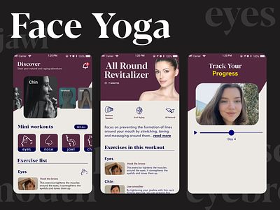 Face yoga aesthetic beauty care crypto face yoga health meditation mobile ui yoga