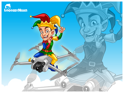 Jester Riding Drone cartoon cartoon character cartoon logo cartoon mascot character design design drone illustration jester logo logo design mascot mascot design mascot logo vector art vector logo