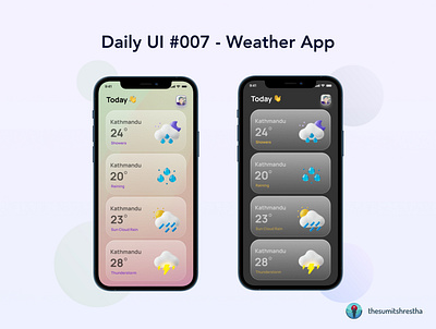 Daily UI #007 - Weather App (Glassmorphism) glass glassmorphism latesttrends ui weatherapp