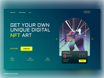 NFT Landing Page branding codezeros digital art graphic design motion graphics nft nft art nft creation nft design nft landing page nft marketplace nfts ui