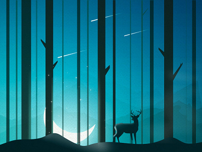 Silent Forest deer forest illustration moon silent