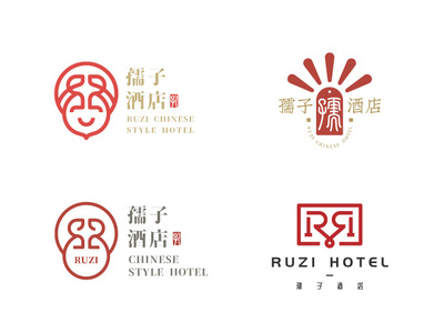 Ruzi Hotel Logo chinese chinese style hotel line lineart logo typography