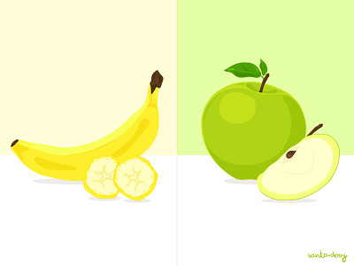 Banana and apple illustration adobe apple art banana food fresh fruit green healthy illustration illustrator nature slice vector yellow