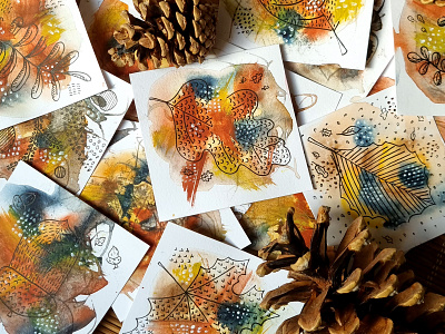 Fall Leaves acrylic paint art autumn cards cards design fall forest graphic design handmade illustration leaves leaves illustration lines art nature ornaments painting patterns textures watercolor watercolor illustration