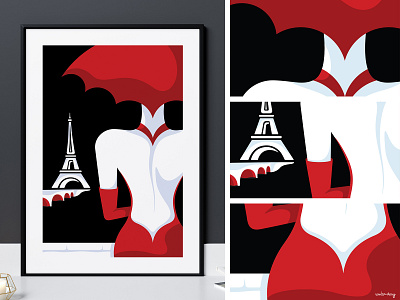 La Robe Rouge | The Red Dress (illustration) art digital art digital illustration eiffel tower fashion illustration feminine illustration minimalist modern paris illustration paris print print red dress stylish travel illustration travel poster vector vector art wall art woman illustration