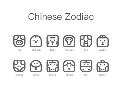 The Chinese Zodiac 12 symbolic animals animal icon line