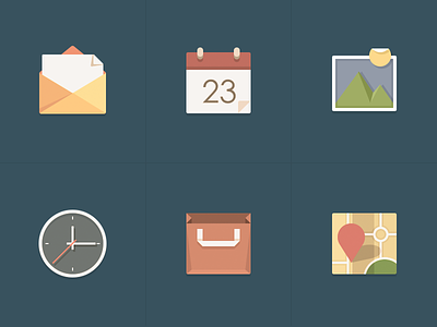 icons calendar clock mail map picture store