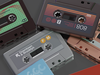 Audio Cassettes with Labels. 3d 80s art audio autocad blender cassette design hi fi illustrator nyc original photoshop project render retro stickers subway tapes vintage