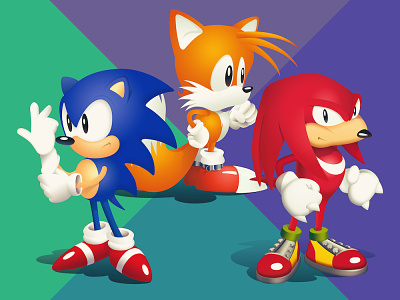 Sonic, Knuckles and Tails Vector Illustrations 90s art attitude characters echidna gradient hedgehog illustration knuckles miles original pathtracing photoshop remake sega sonic tails trio vector videogame