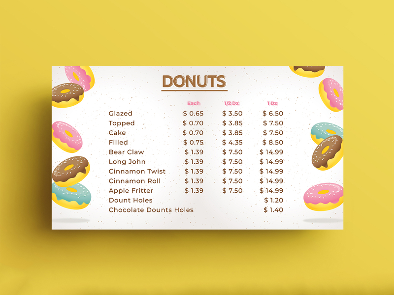 Donuts Menu Card by Yummy Menus on Dribbble