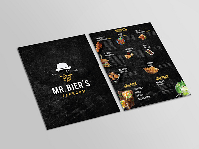 MR. Bier's Taproom Menu Card bar beverage branding cafe design graphics menu menu bar menu card menu design restaraunt restaurant menu vegetarian yummy menu