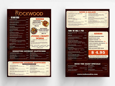 Rockwood Menu Card bar branding cafe cuisine design graphics meal menu menu bar menu card menu design restaraunt restaurant menu sandwich starter vegetarian yummy menu