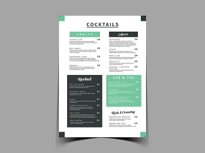 Cocktails Menu Card bar branding cafe cocktails design graphics menu menu bar menu card menu design restaraunt restaurant menu yummy menu