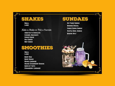 Menu Card bar branding cafe design graphics menu menu bar menu card menu design restaraunt restaurant menu shake yummy menu