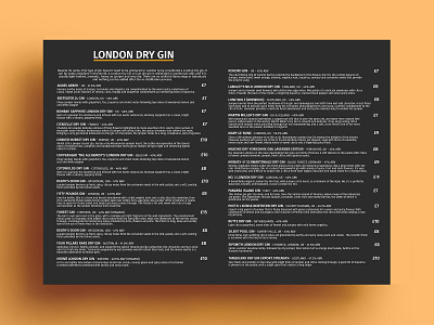 London Dry Gin Menu bar branding cafe cuisine design graphics meal menu menu bar menu card menu design restaraunt restaurant menu vegetarian yummy menu