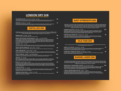 London Dry Gin Menu Card Design bar branding cafe design graphics meal menu menu bar menu card menu design restaraunt restaurant menu vegetarian yummy menu