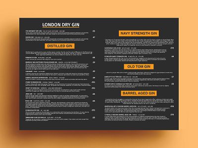 London Dry Gin Menu Card Design
