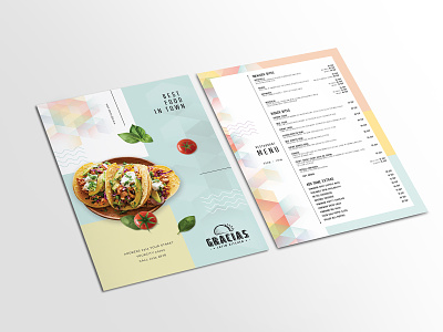 Gracias Restaurant Menu Card beverage branding cuisine design graphics illustration meal menu menu bar menu card menu design restaraunt restaurant menu vegetarian yummy menu
