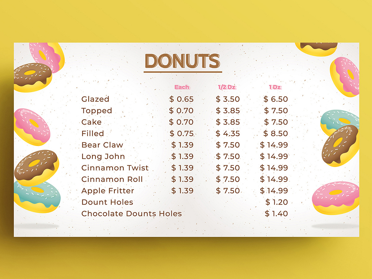 Donuts Menu Card Design by Yummy Menus on Dribbble
