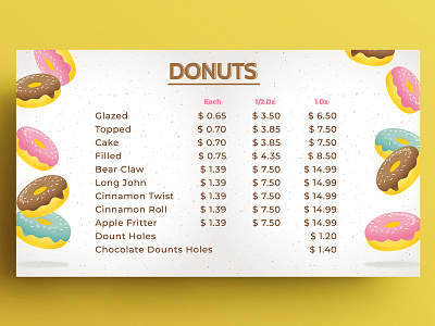 Donuts Menu Card Design bar breakfast cafe design meal menu menu bar menu card menu design non veg restaraunt restaurant menu vegetarian yummy menu