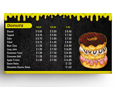 Donuts Menu Card Design bar breakfast cafe design menu menu bar menu card menu design non veg restaraunt restaurant menu vegetarian yummy menu