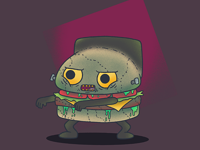 Frankenburger! cartoon character design digital art dribbbleweeklywarmup food art frankenstein halloween halloween art hamburger illustration procreate spooky