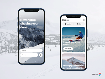 Skateup adobexd android app app design figma ios ios app design prototyping responsive design skating snowboard travel app ui uidesign uiux vacation rental wireframing