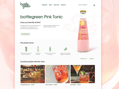 Bottle Green bottle cocktails design landing page product product page refreshment tonic web web design