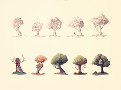 Neighbourhood drawing illustration sketchbook tree treehouses trees