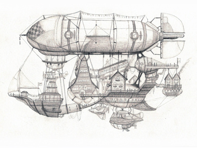 Airship #2 - Flotilla airship drawing flotilla illustration sketchbook steampunk