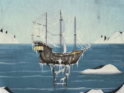 Cold boat ice illustration poster ship