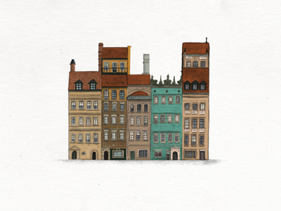 Old Town Square buildings city drawing illustration town warsaw