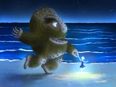 Night Dance beach childrens book girl illustration monster night