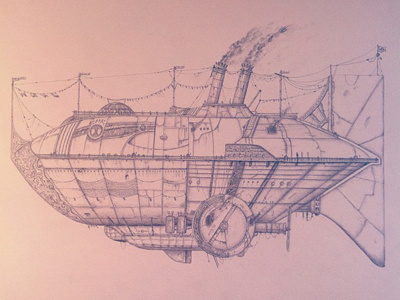 Asgard airship drawing illustration steampunk zeppelin