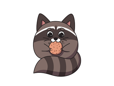 Cute raccoon eats a cookie