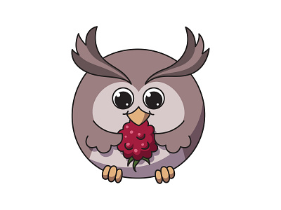 Cute owl eating raspberry adobe illustrator adobeillustrator adorable animal bird character cute illustration owl vector